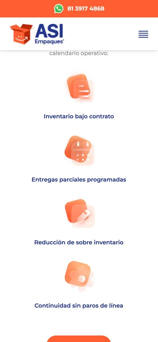 Pantalla del sitio de ASI Empaques