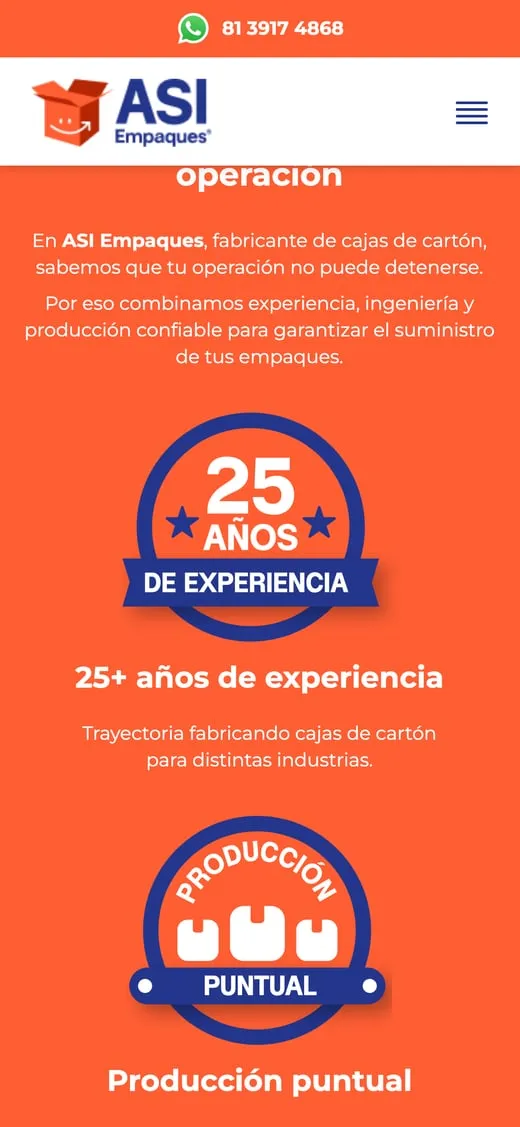 Pantalla del sitio de ASI Empaques