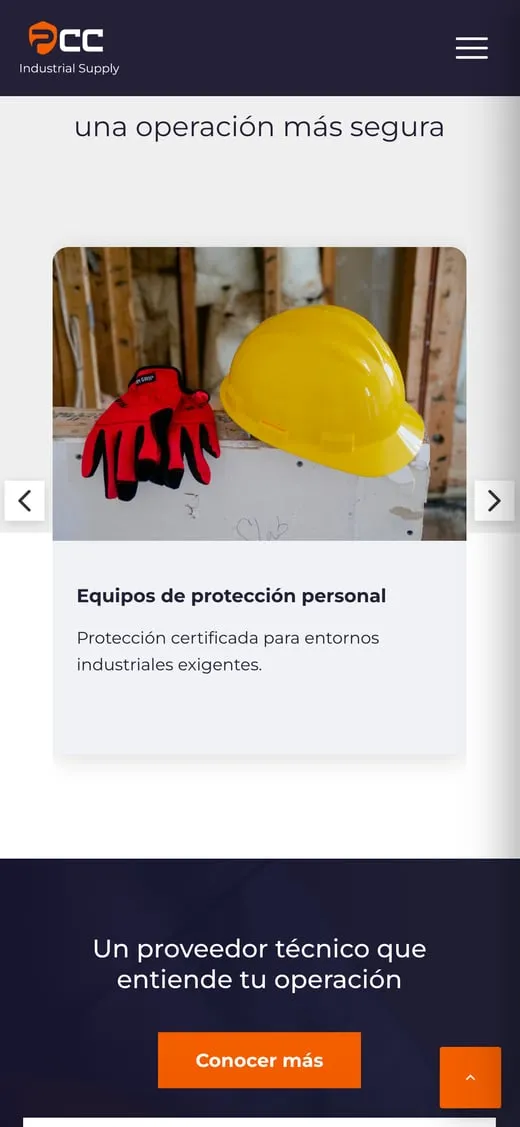 Pantalla del sitio de PCC Industrial Supply