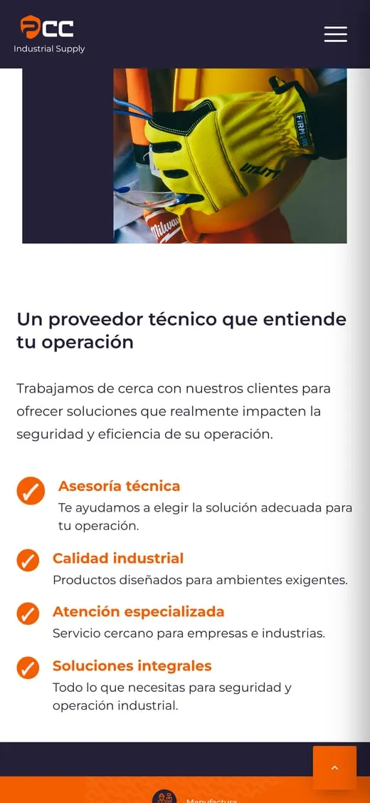 Pantalla del sitio de PCC Industrial Supply