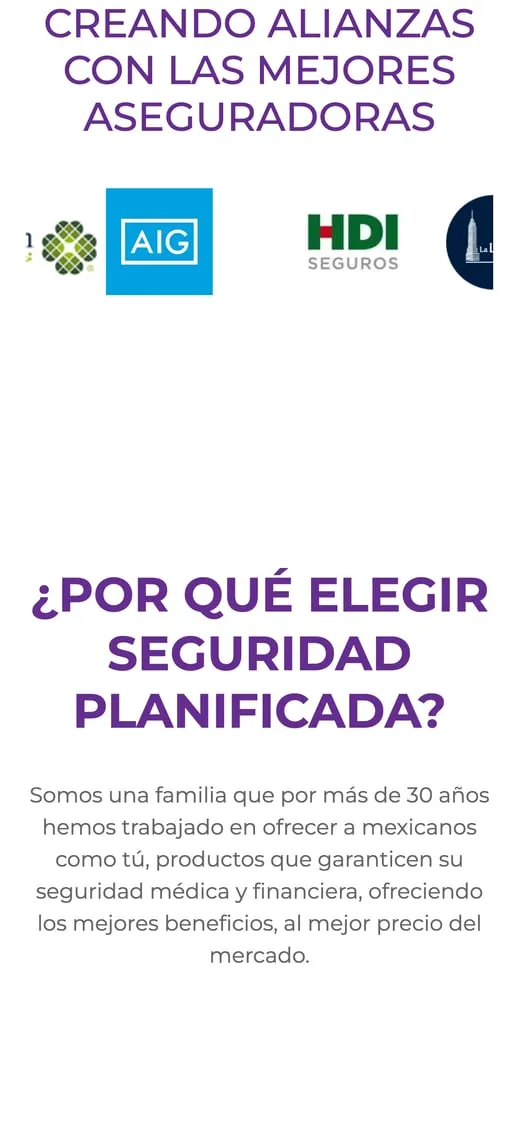 Pantalla del sitio de Seguridad Planificada