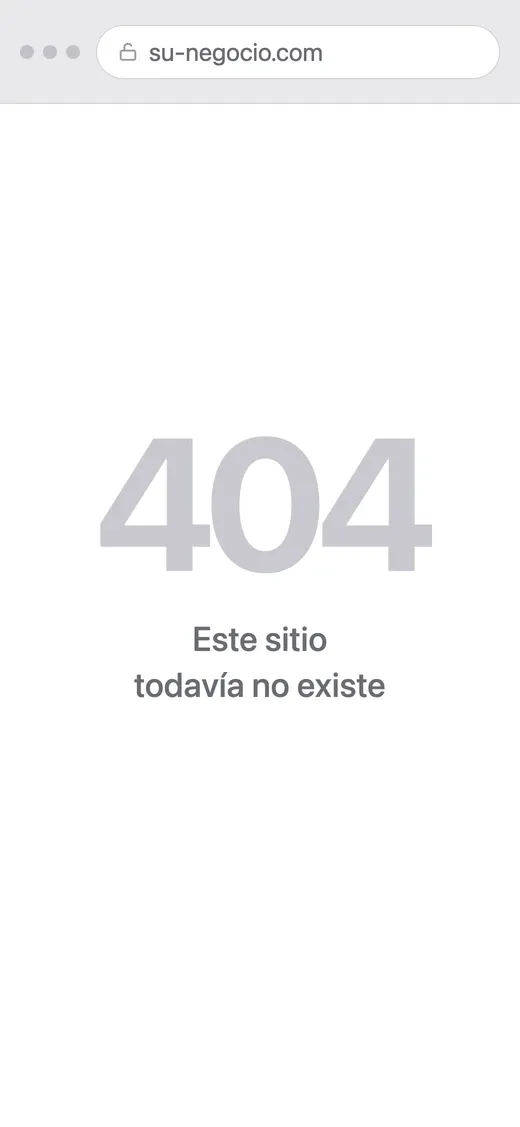 Navegador en su-negocio.com con un 404: este sitio todavía no existe