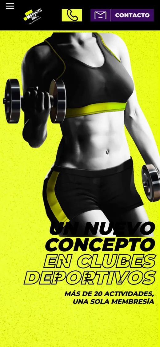 Pantalla del sitio de Sports Inc