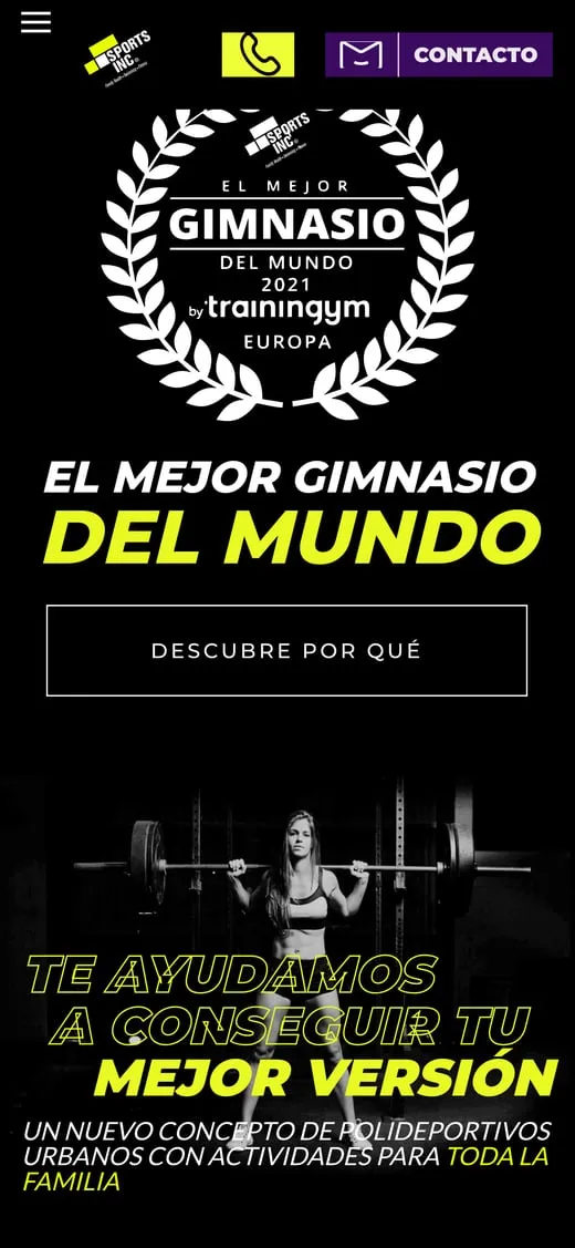 Pantalla del sitio de Sports Inc