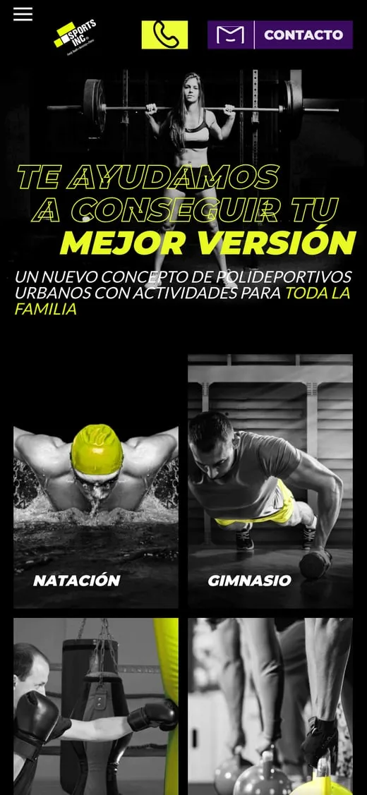 Pantalla del sitio de Sports Inc